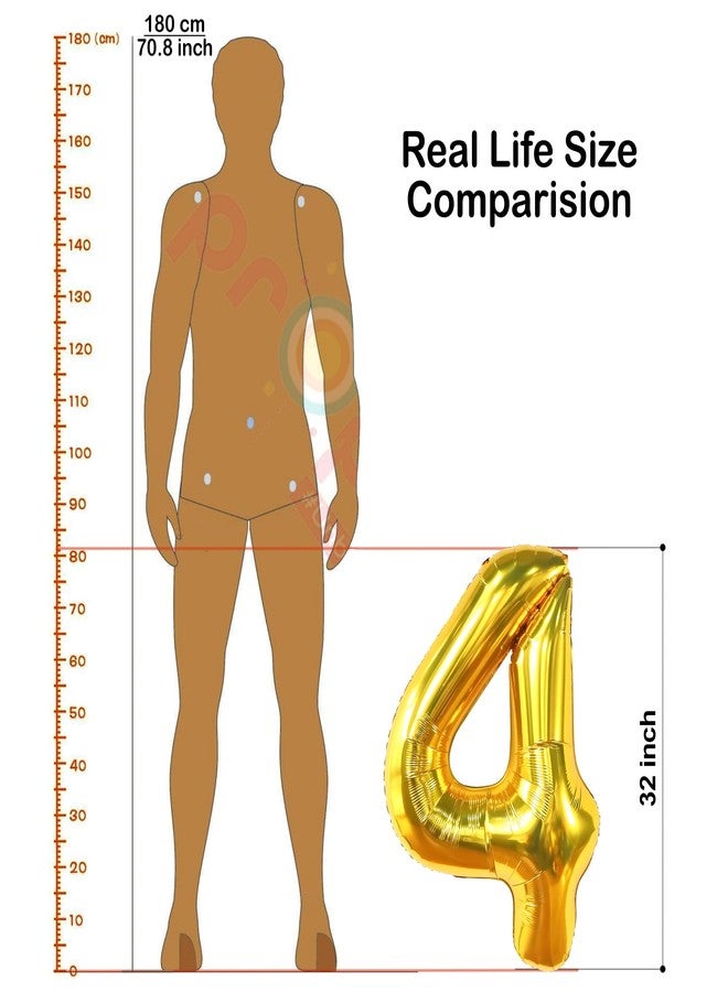 بروبسيكل بالون هيليوم ذهبي من رقائق معدنية على شكل الرقم 4، مقاس 32 بوصة، لتزيين حفلات أعياد الميلاد | بالونات على شكل الرقم 4، مناسبة لأعياد الميلاد/الذكرى السنوية | الرقم 4 - Image 3